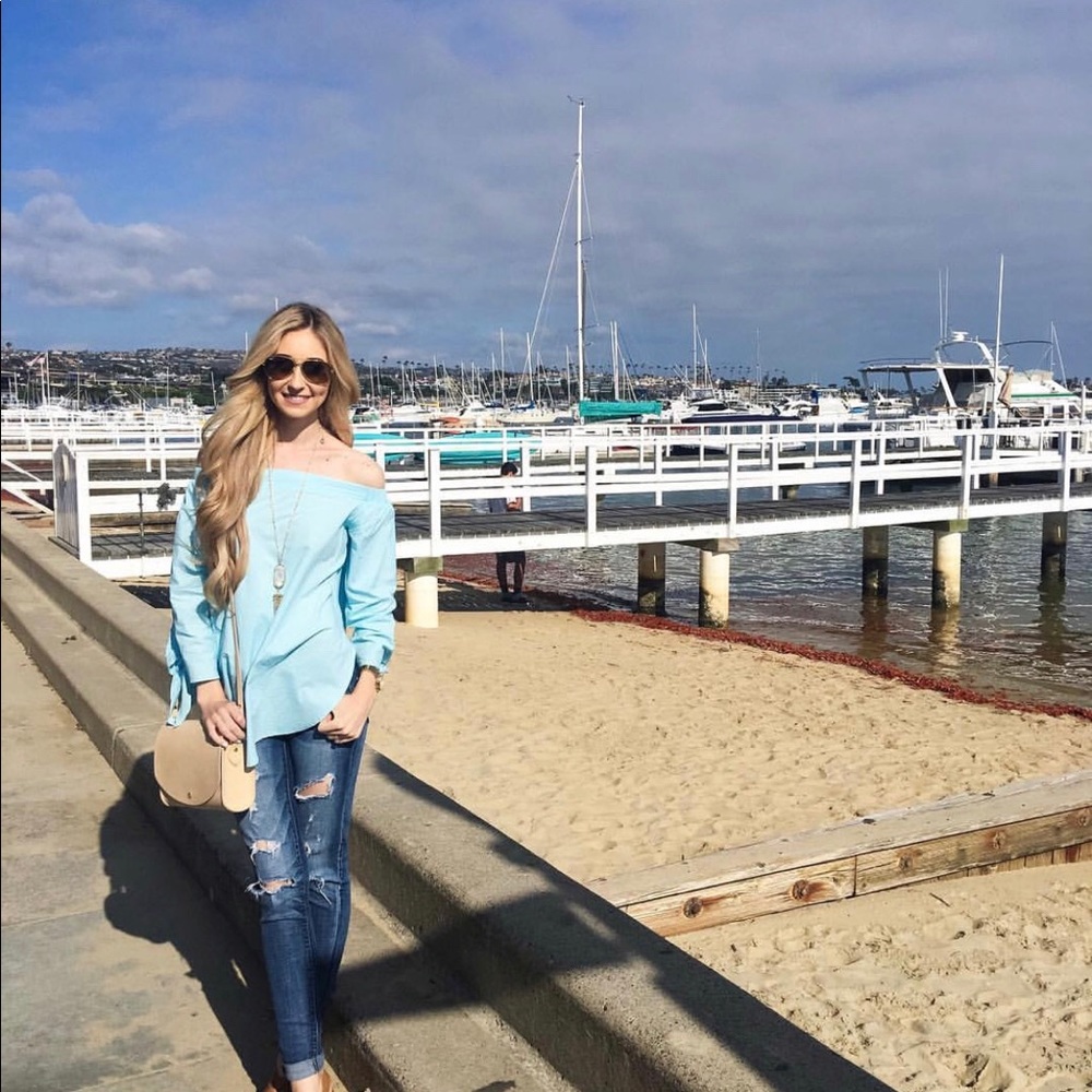 Blue off the shoulder top